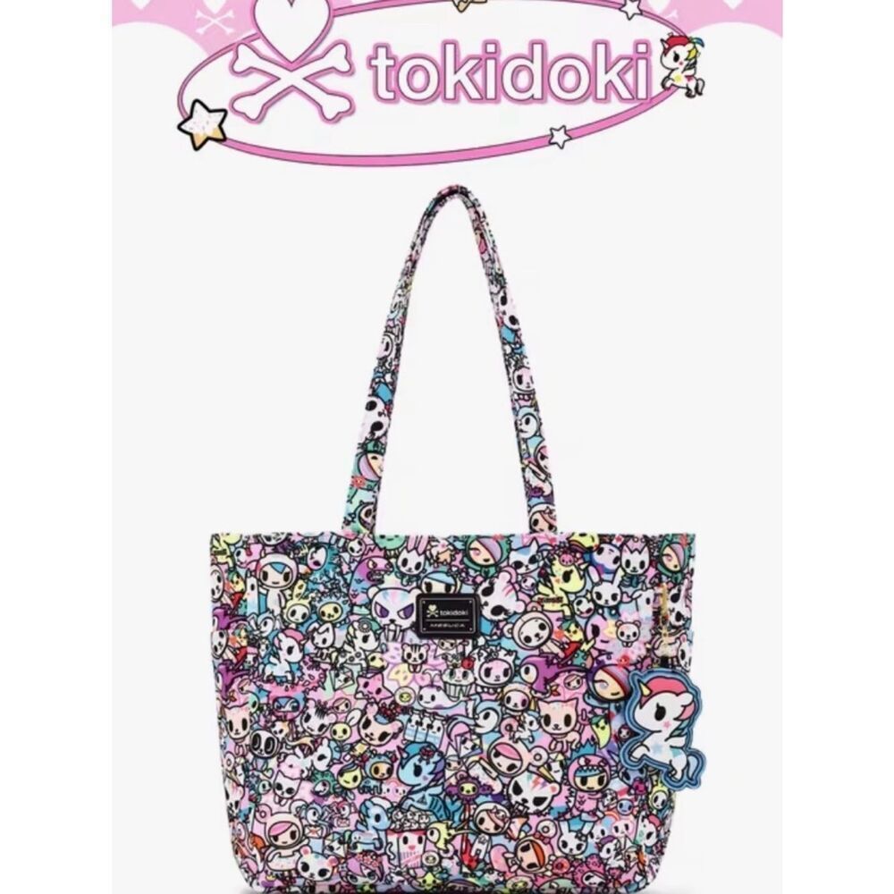 tokidoki Multicolor Unicorn Tote Bag With Matching Puff Keychain